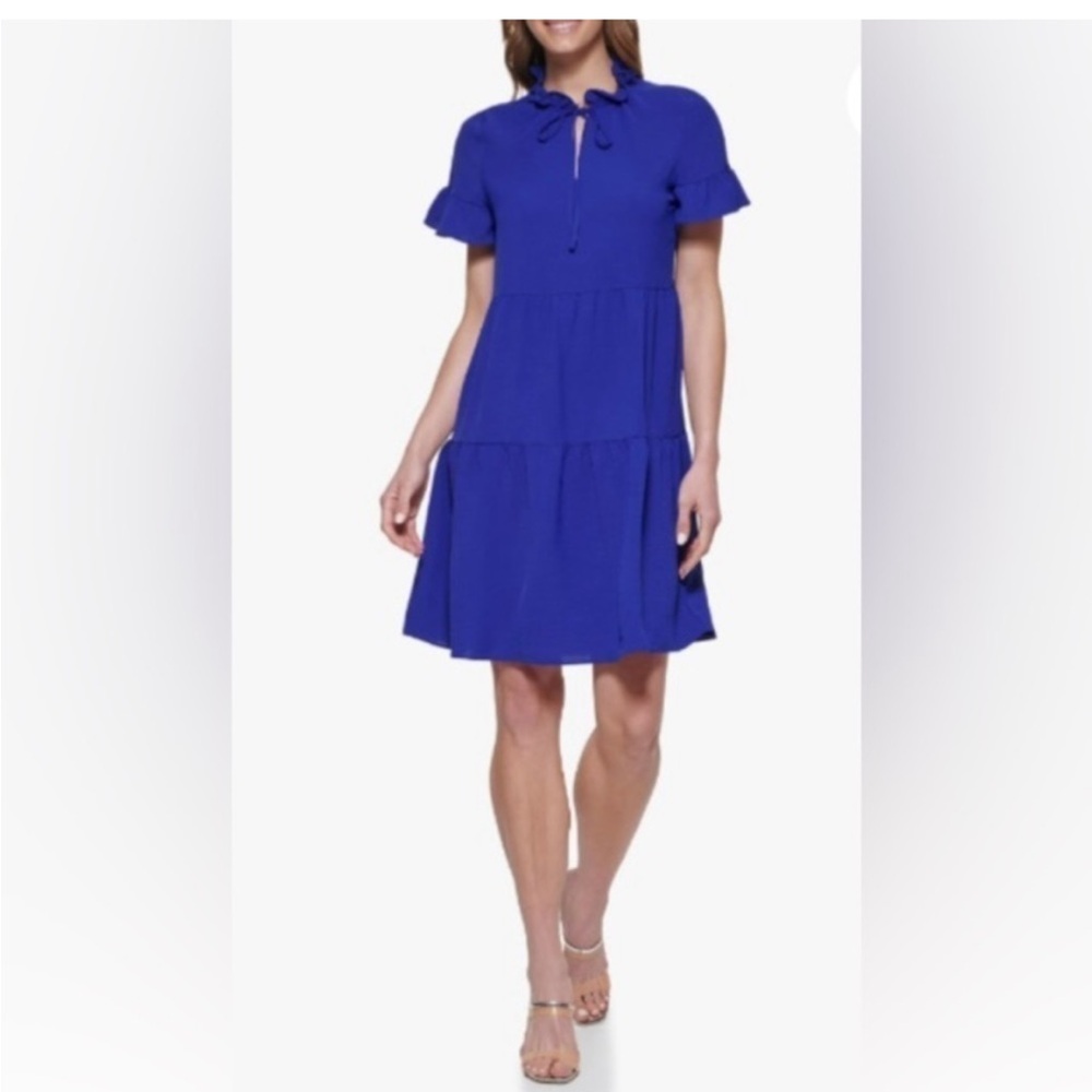 DKNY Blue Flutter Sleeve Ruffled Blouse